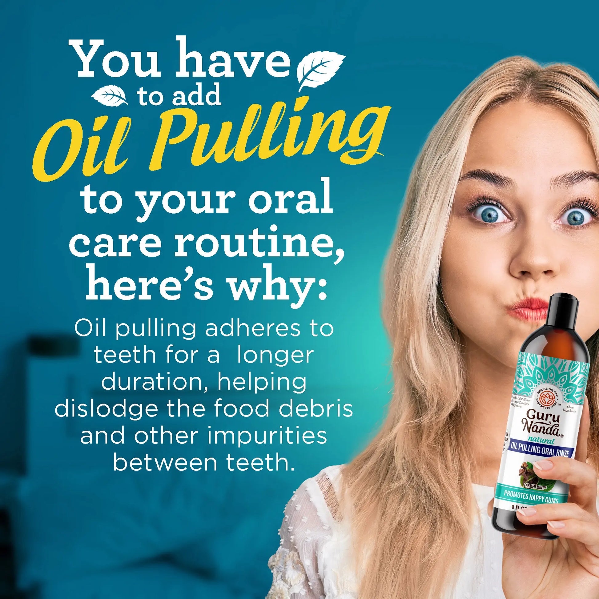 Gurunanda Cocomint Pulling Oil with 7 Essential Oils & Vitamins D, E & K2 - 8 Oz