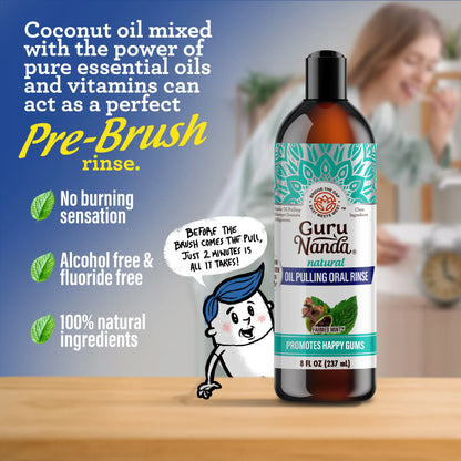 Gurunanda Cocomint Pulling Oil with 7 Essential Oils & Vitamins D, E & K2 - 8 Oz